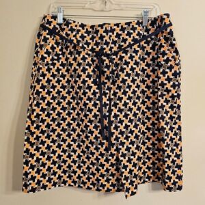 Talbots Woman Petites Pencil Skirt Orange Blue Brown White Geometric Size 14W